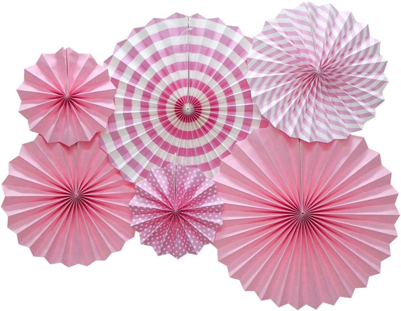 Hanging Paper Fans Party Set, Round Pattern Paper Garlands Decoration for Birthday Baby Girl Shower Graduation Bachelorette Valentine's Day, Set of 6 (Pink)